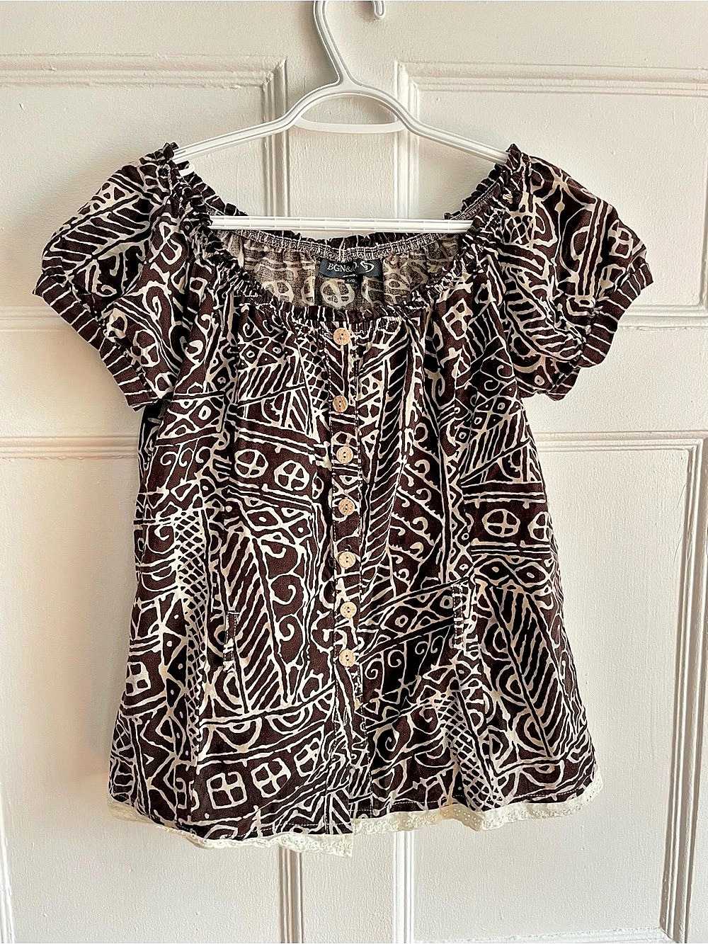 BGN&CO | Cotton/Linen Vintage Abstract Babydoll Brown & Cream Top